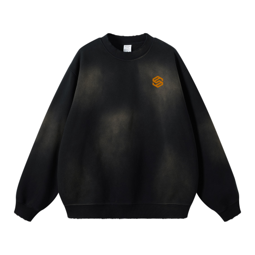 Round Neck Washed Distressed Ombre Heavyweight Sweatshirt(440GSM)