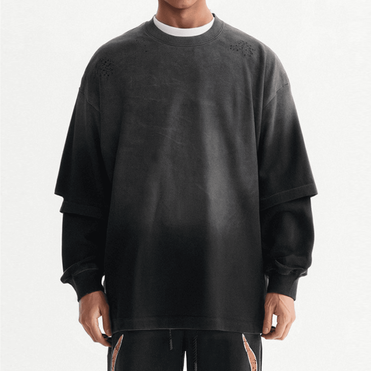 Unisex Vintage Washed Double-Gauze Oversized Long-Sleeve T-Shirt