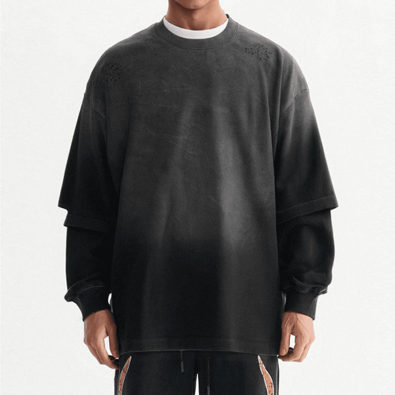 Unisex Washed Vintage Double-gauze Long-sleeve T-shirt（280GSM）