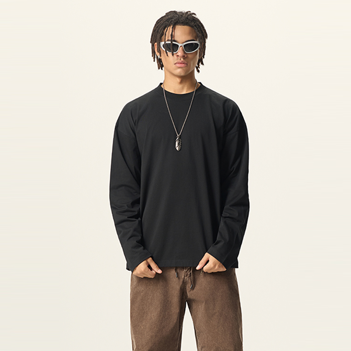 Unisex 100% Cotton Solid Color Long Sleeve T-shirt（280GSM）