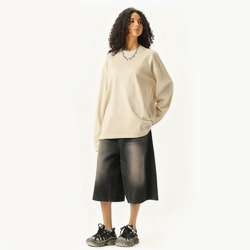 Unisex 100% Cotton Solid Color Long Sleeve T-shirt