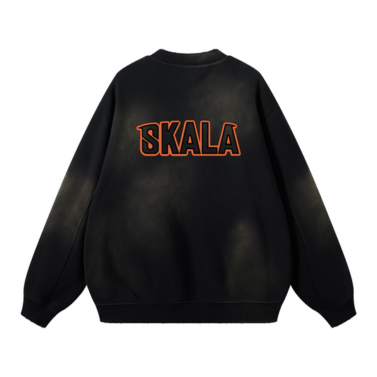 Round Neck Washed Distressed Ombre Heavyweight Sweatshirt(440GSM)