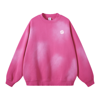 Round Neck Washed Distressed Ombre Heavyweight Sweatshirt(440GSM)