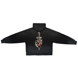 Unisex Washed Distressed Dystopian Streetwear Zip-Up Hoodie(420GSM)