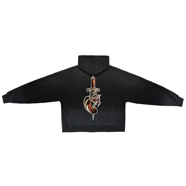 Unisex Washed Distressed Dystopian Streetwear Zip-Up Hoodie(420GSM)