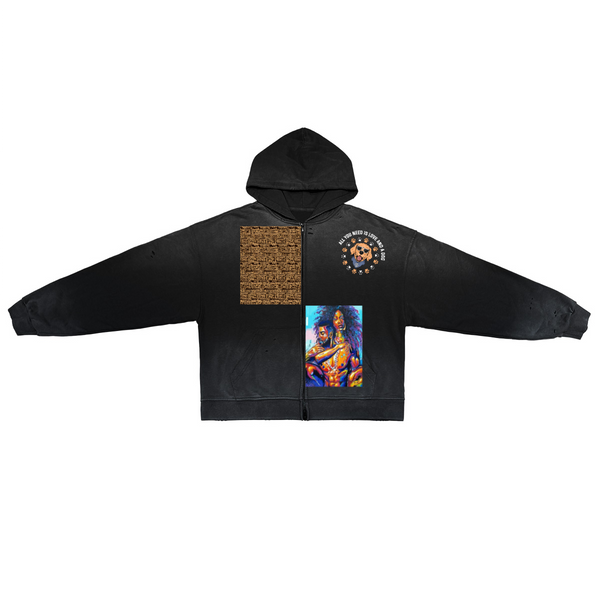Unisex Washed Distressed Dystopian Streetwear Zip-Up Hoodie(420GSM)