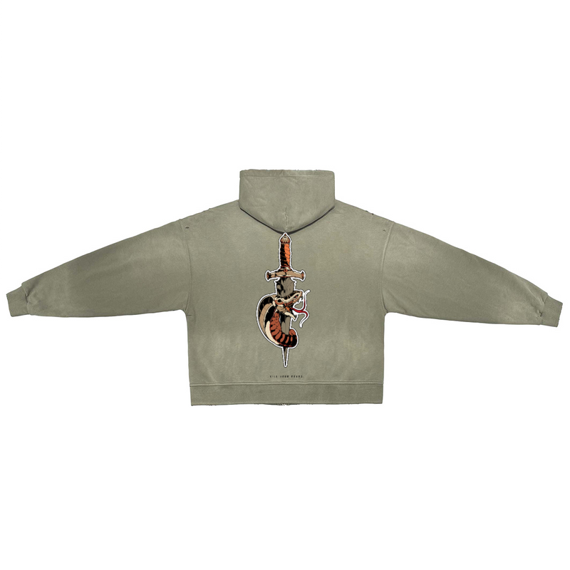 Unisex Washed Distressed Dystopian Streetwear Zip-Up Hoodie(420GSM)