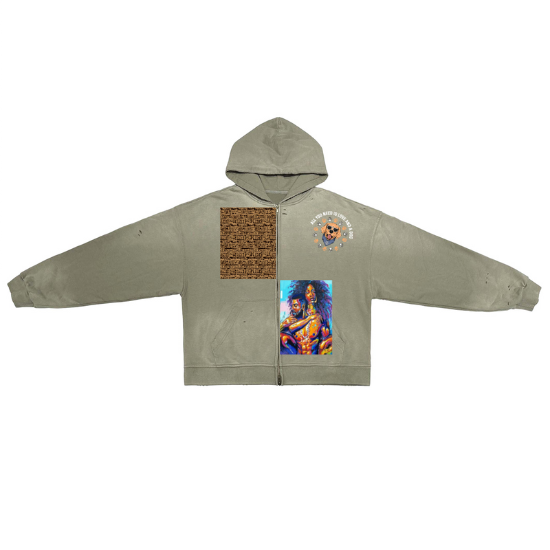 Unisex Washed Distressed Dystopian Streetwear Zip-Up Hoodie(420GSM)