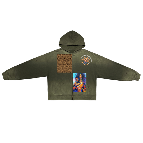 Unisex Washed Distressed Dystopian Streetwear Zip-Up Hoodie(420GSM)