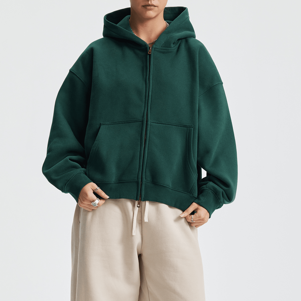 Unisex Boxy Cropped Fleece Zip-up Hoodie(380GSM)