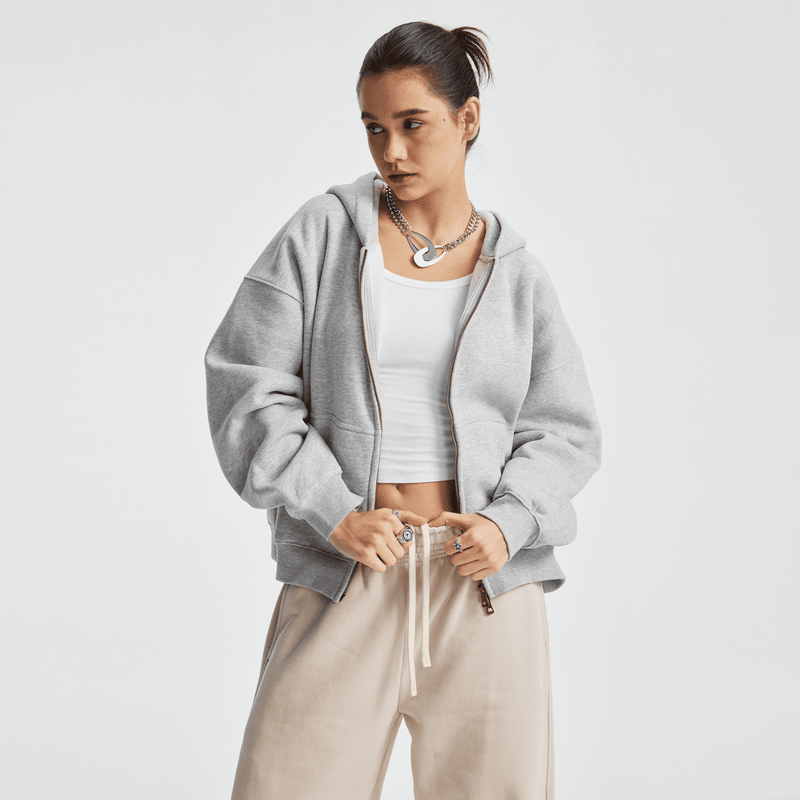 unisex cropped fleece zip-up hoodie
