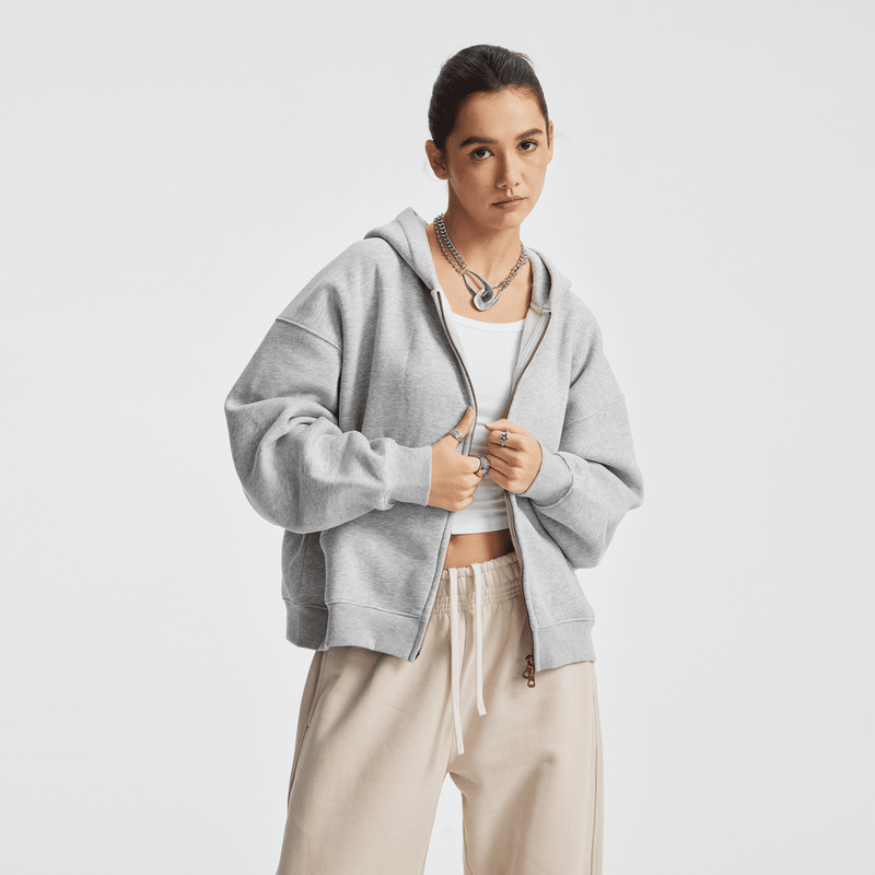 unisex cropped fleece zip-up hoodie