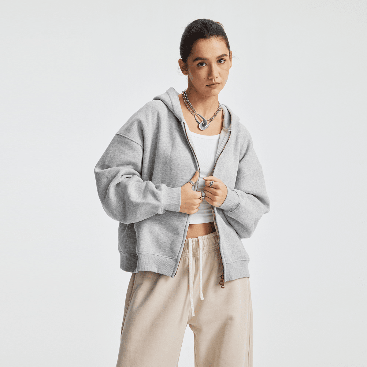 Unisex Boxy Cropped Fleece Zip-Up Hoodie