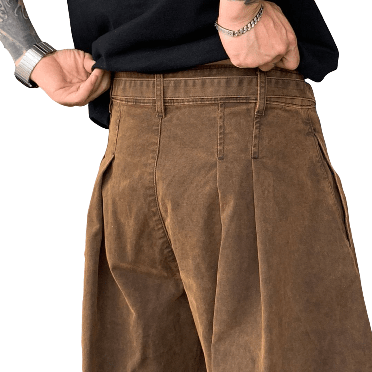 Loose-Fit Brown Washed Curved Denim Jeans for Relaxed Style