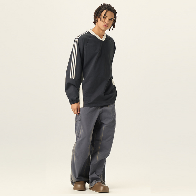 Colorblock V-neck Long Sleeve Shirt