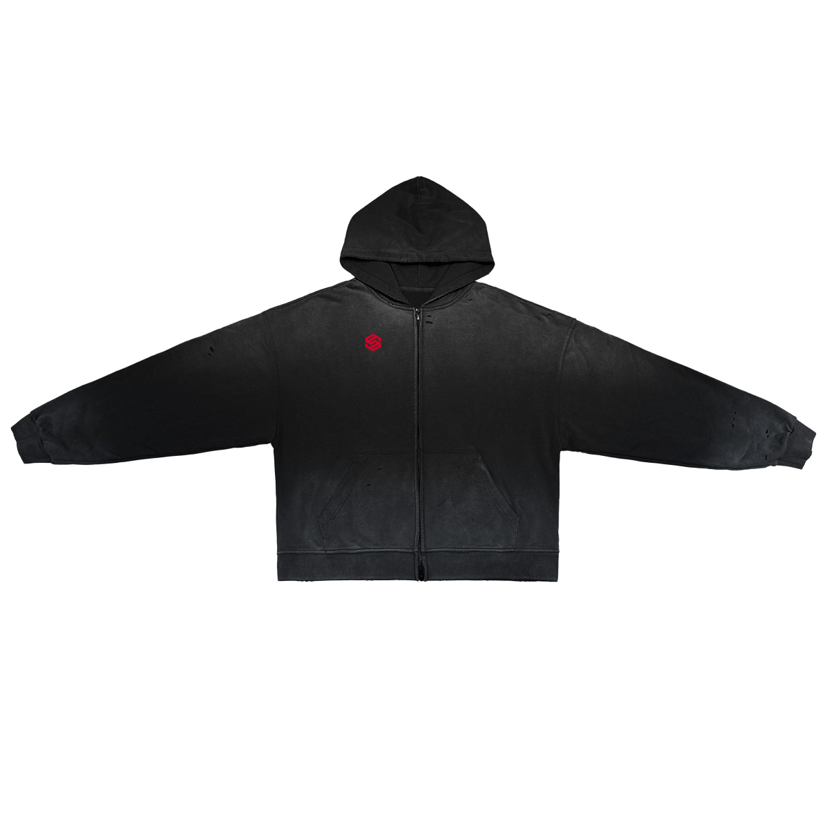 Unisex Washed Distressed Dystopian Streetwear Zip-Up Hoodie(420GSM)