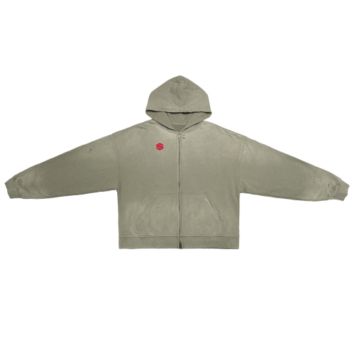 Unisex Washed Distressed Dystopian Streetwear Zip-Up Hoodie(420GSM)