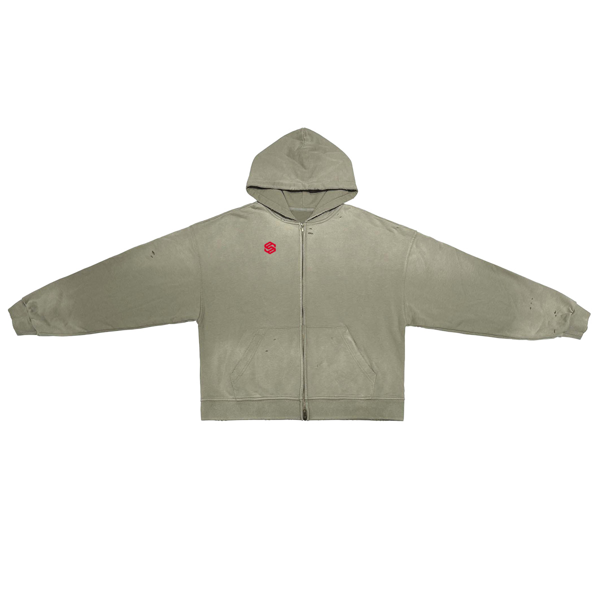 Unisex Washed Distressed Dystopian Streetwear Zip-Up Hoodie(420GSM)