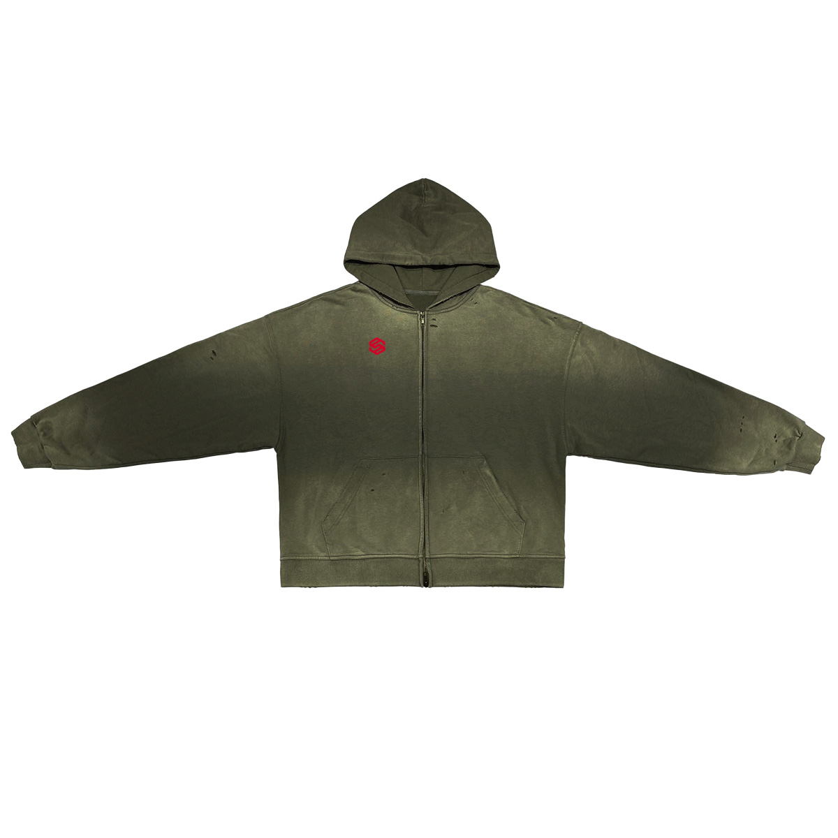 Unisex Washed Distressed Dystopian Streetwear Zip-Up Hoodie(420GSM)