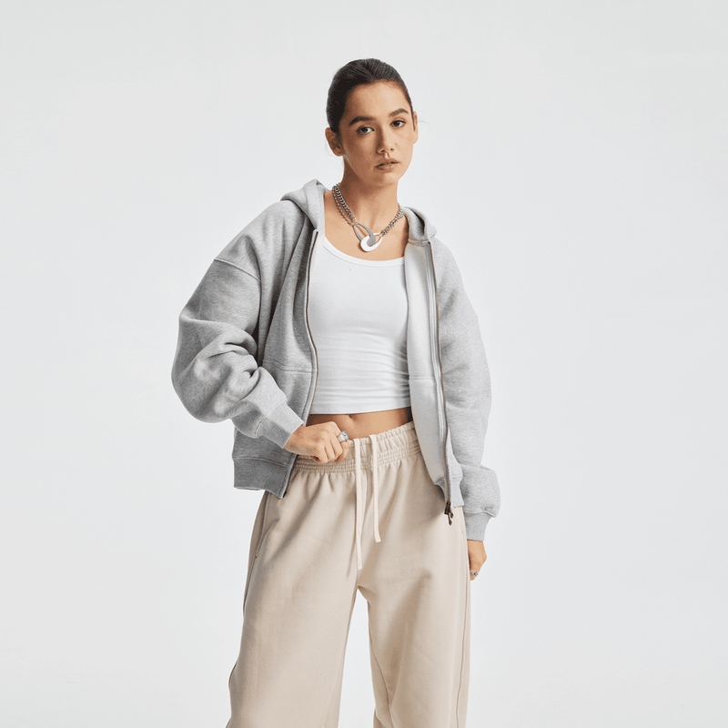 unisex cropped fleece zip-up hoodie
