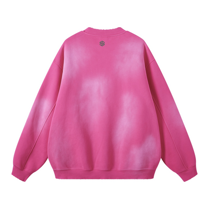 Round Neck Washed Distressed Ombre Heavyweight Sweatshirt (440GSM)