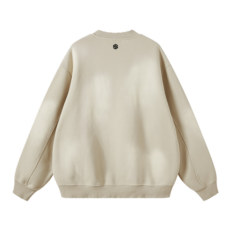 Round Neck Washed Distressed Ombre Heavyweight Sweatshirt (440GSM)