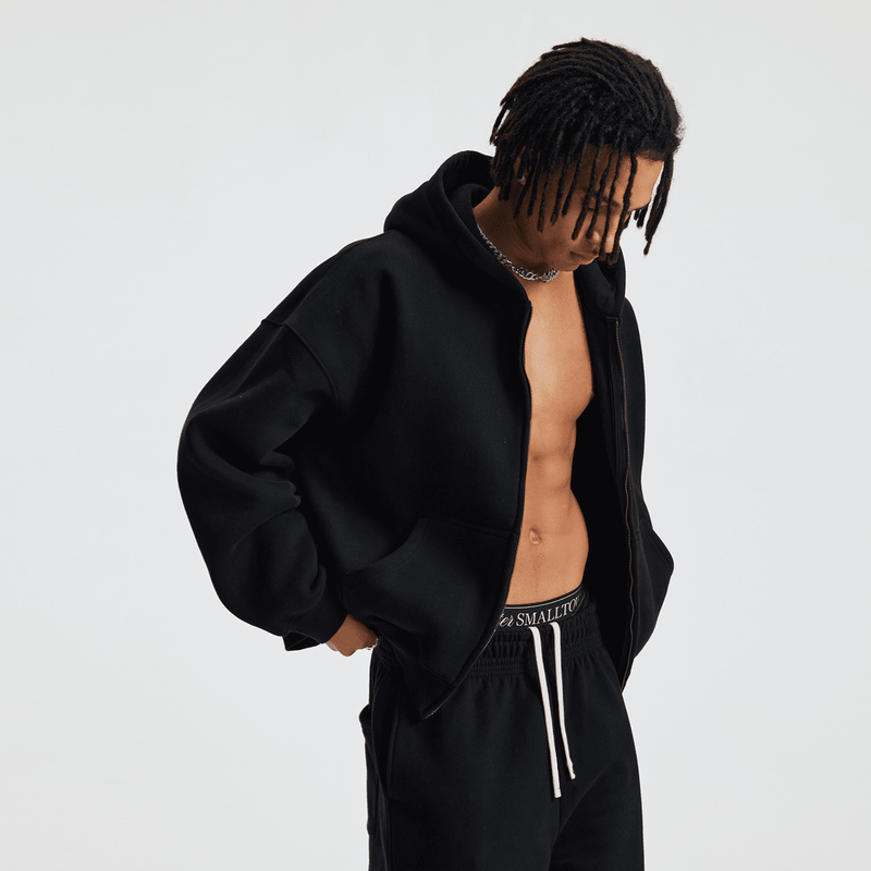 unisex cropped fleece zip-up hoodie