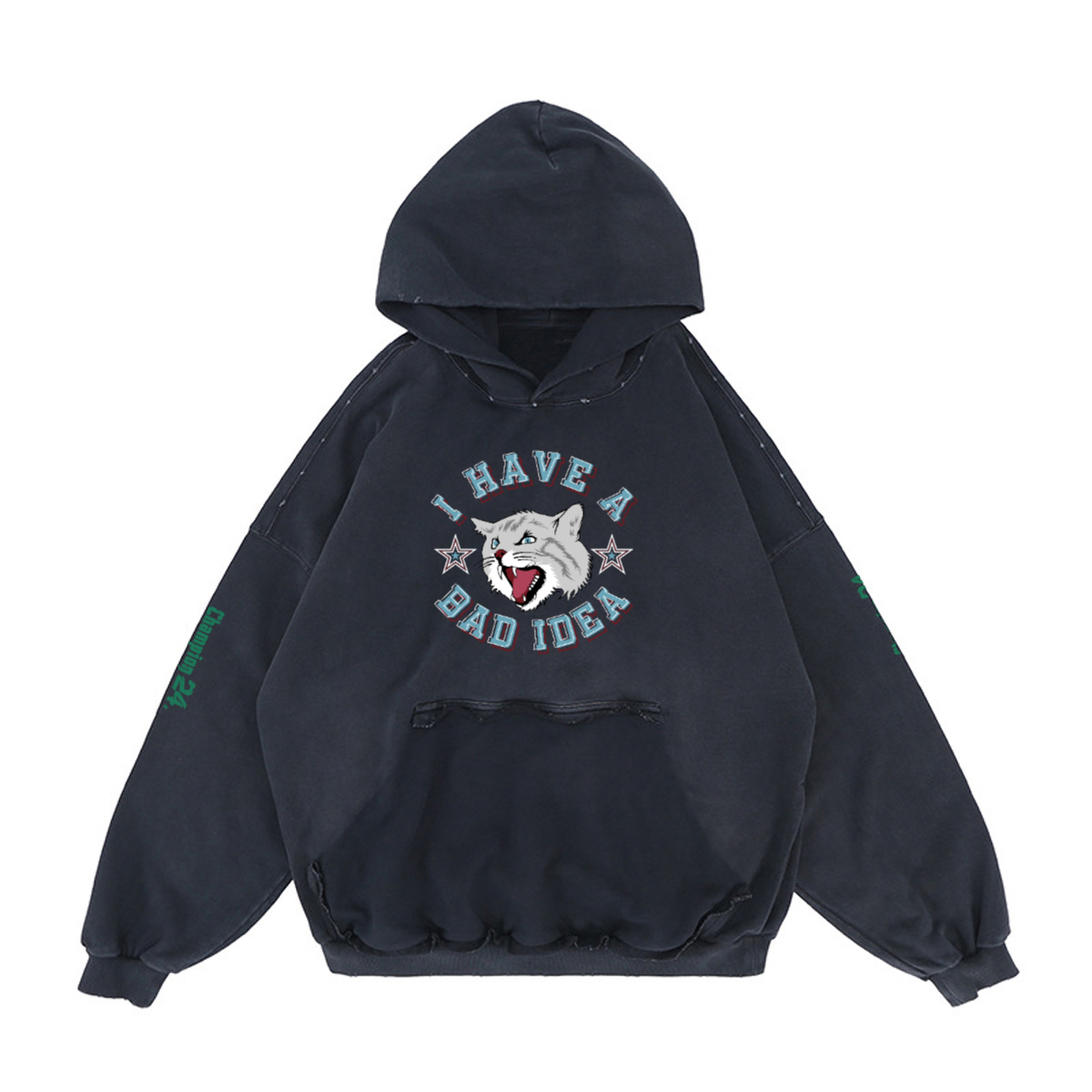 Reverse Pocket Design Distressed Hoodie(440GSM)