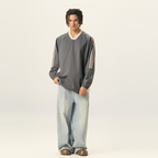 Colorblock V-neck Long Sleeve Shirt