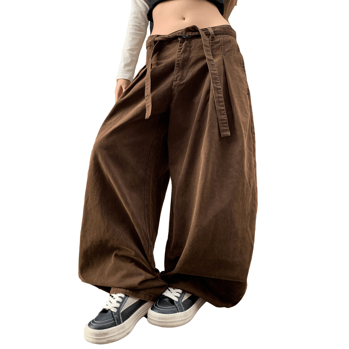 Loose-Fit Brown Washed Curved Denim Jeans for Relaxed Style