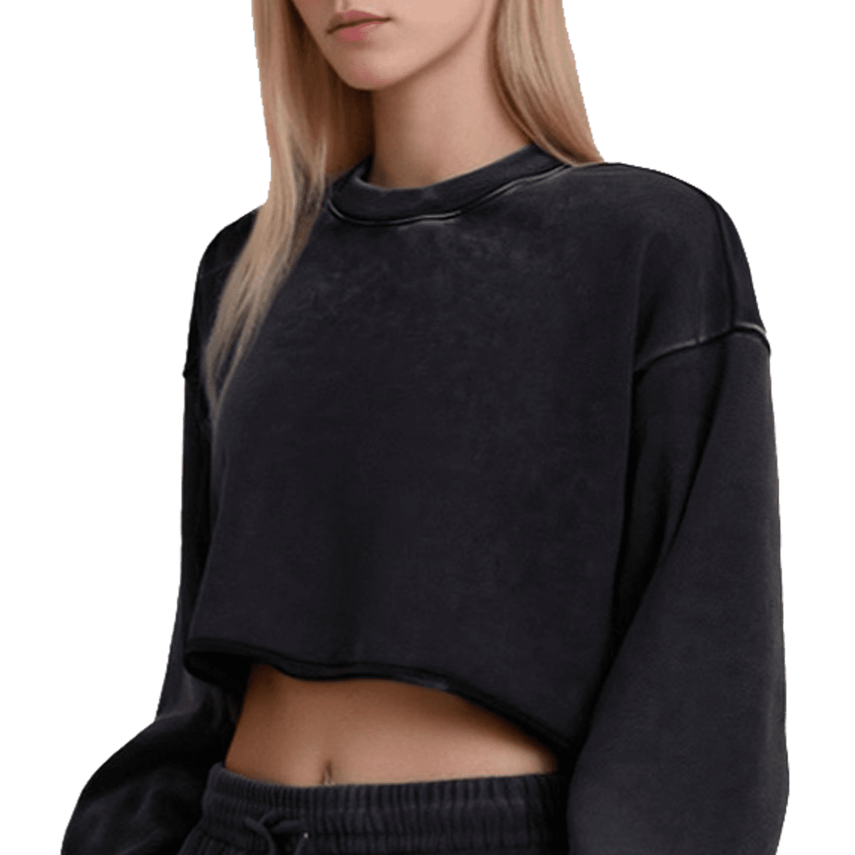 Cropped Oversized Washed Sweatshirt with Distressed Raw-Edge Style