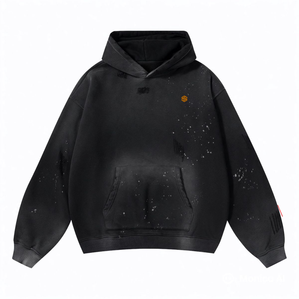 Vintage Wash Frayed Fleece Hoodie(360GSM)