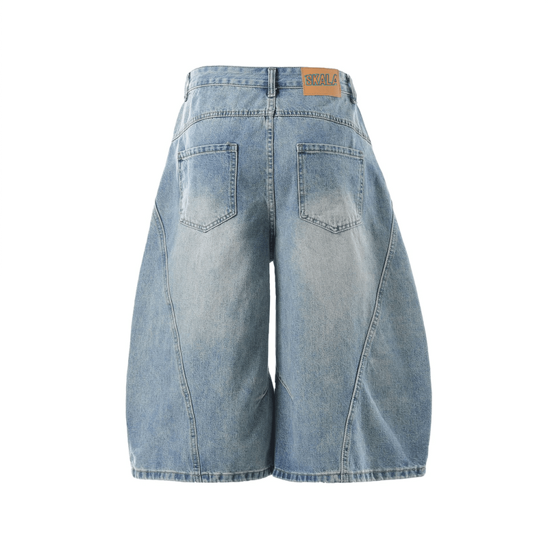 Unisex Wide-Leg Curved Blade Denim Shorts
