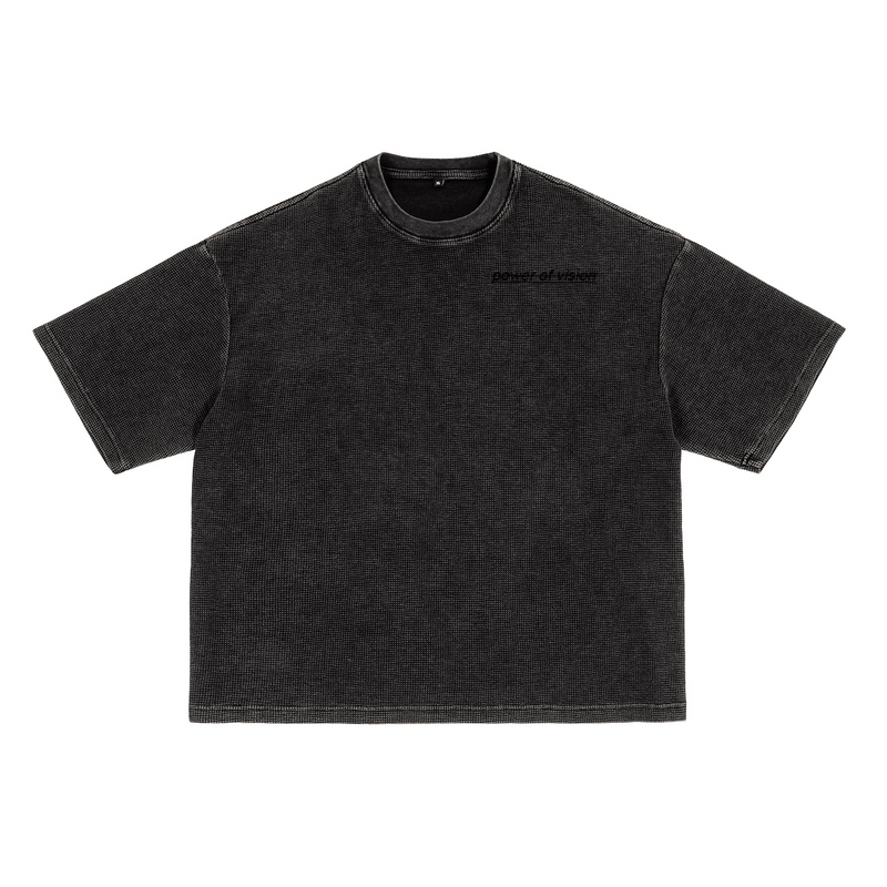 Waffle-Texture Washed Cropped Boxy T-Shirt(250GSM)