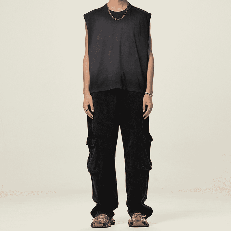 Unisex Cropped Boxy Washed Gradient Pure Cotton Tank Top (230 gsm)