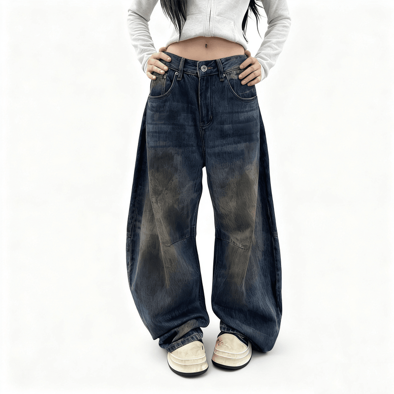 Unisex Patchwork Wide-leg Curved Blade Jeans