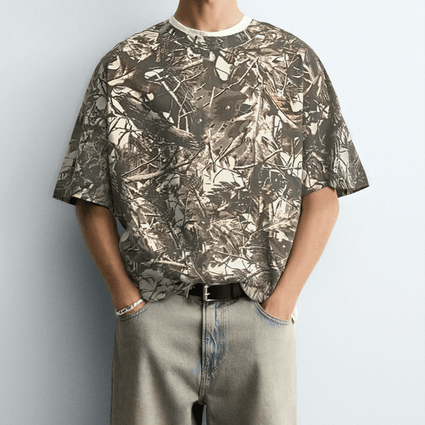 Unisex Cropped Camouflage Tree Print T-shirt（250GSM）