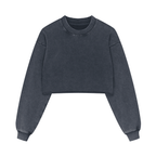 Cropped Oversized Washed Sweatshirt with Distressed Raw-Edge Style