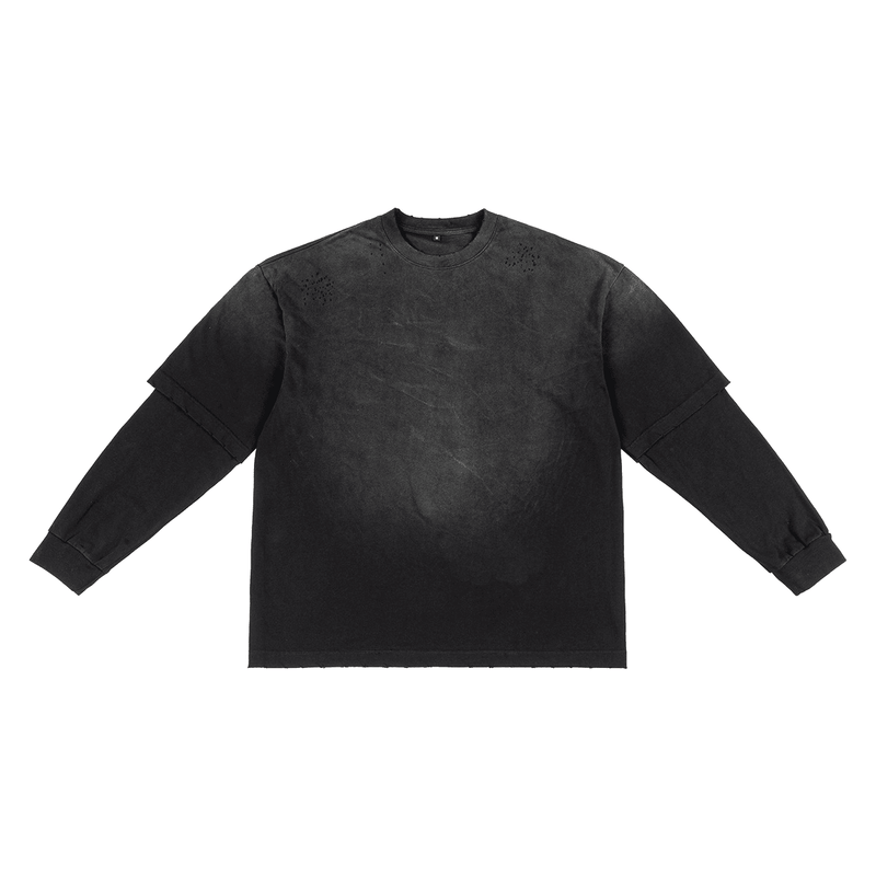 Unisex Washed Vintage Double-gauze Long-sleeve T-shirt
