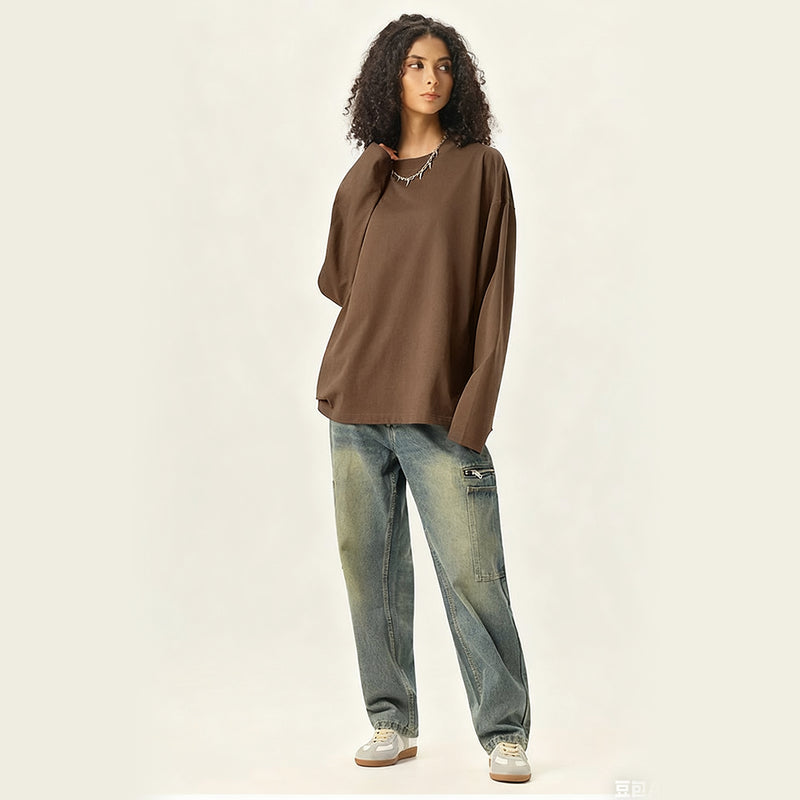 Unisex 100% Cotton Solid Color Long Sleeve T-shirt