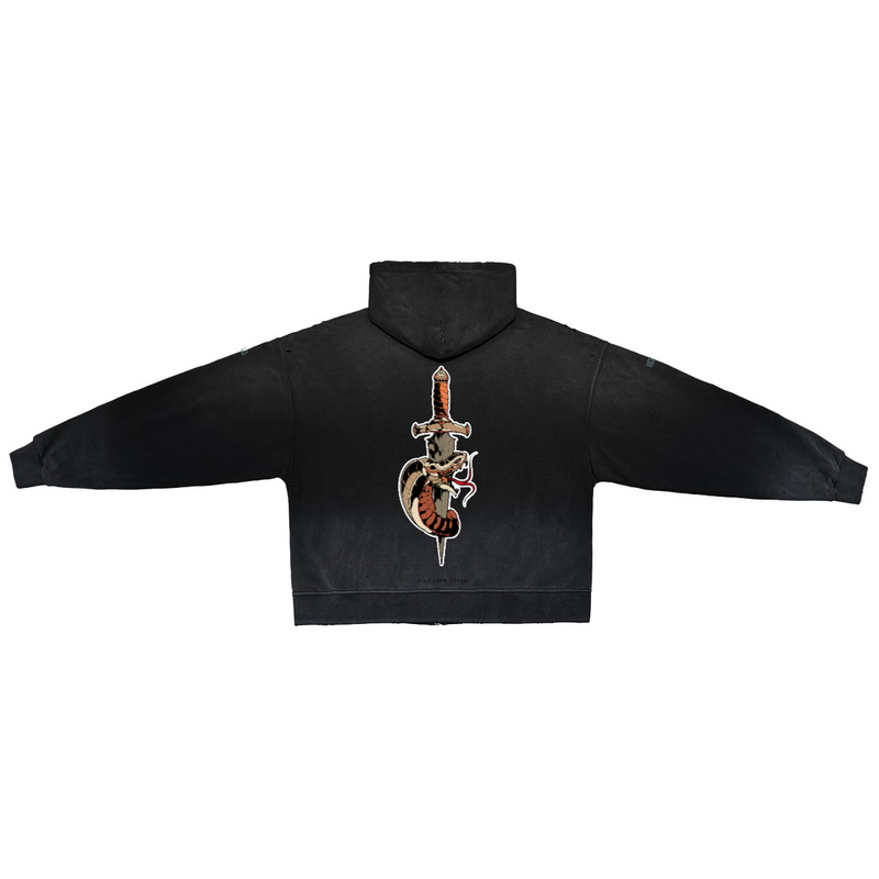 Unisex Washed Distressed Dystopian Streetwear Zip-Up Hoodie(420GSM)