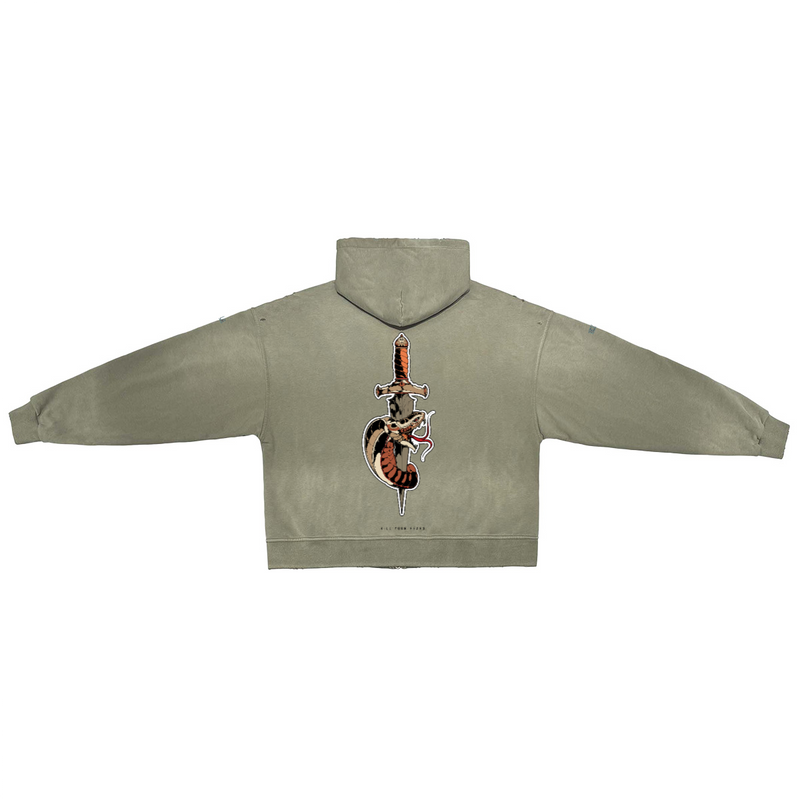 Unisex Washed Distressed Dystopian Streetwear Zip-Up Hoodie(420GSM)