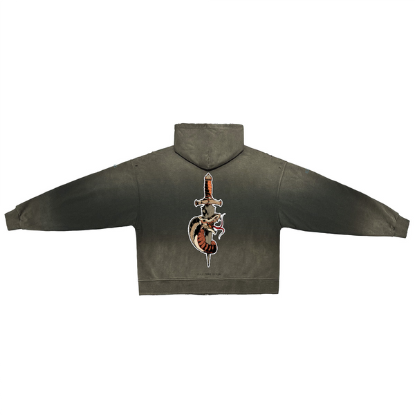 Unisex Washed Distressed Dystopian Streetwear Zip-Up Hoodie(420GSM)
