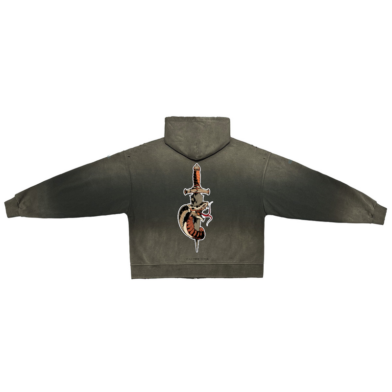 Unisex Washed Distressed Dystopian Streetwear Zip-Up Hoodie(420GSM)