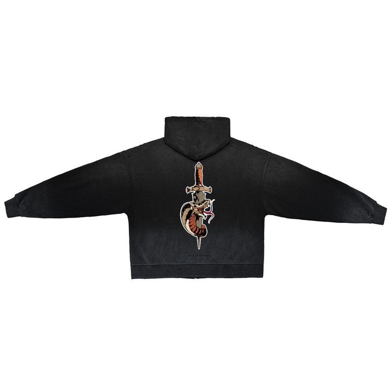 Unisex Washed Distressed Dystopian Streetwear Zip-Up Hoodie(420GSM)