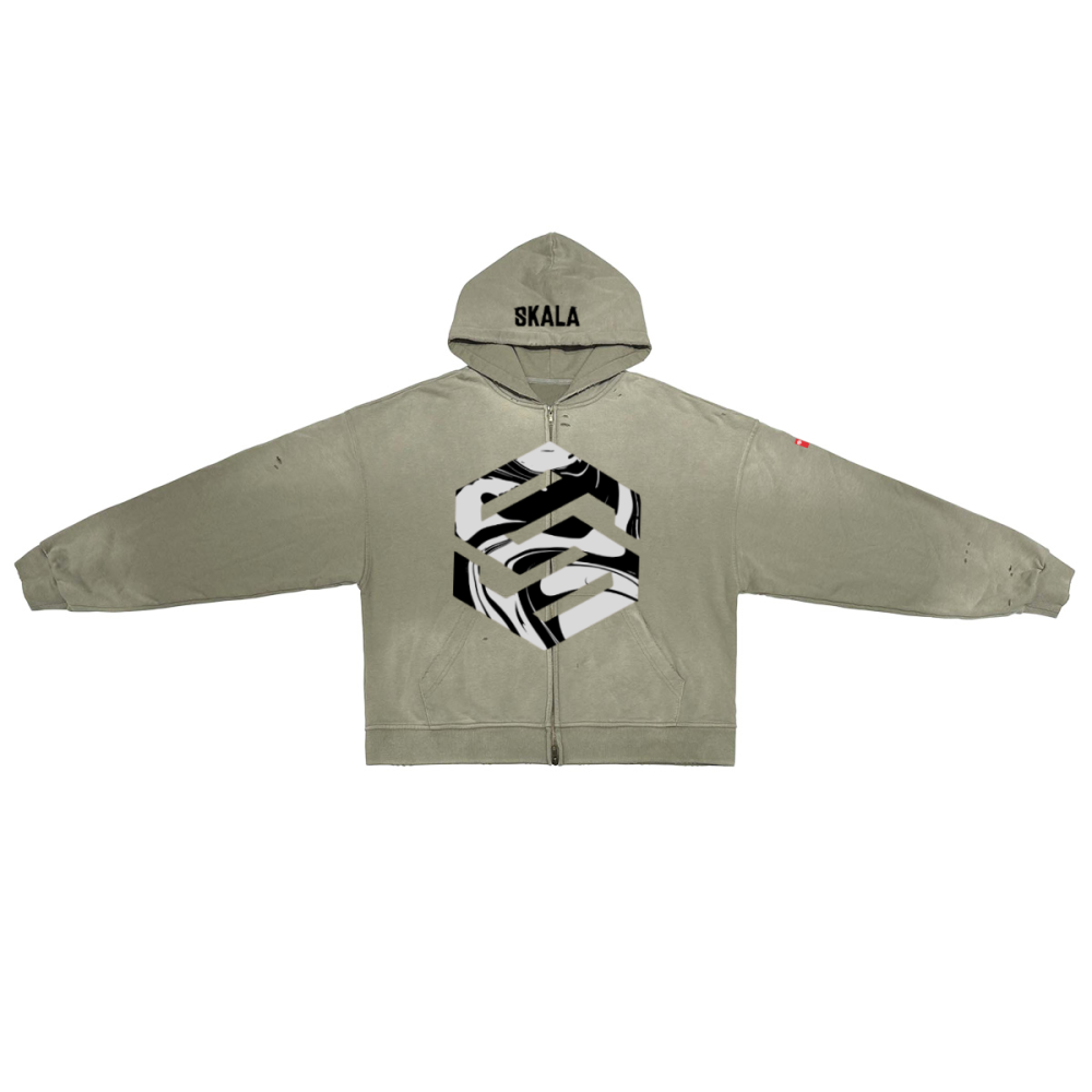 Unisex Washed Distressed Dystopian Streetwear Zip-Up Hoodie(420GSM)