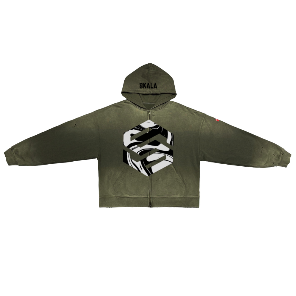 Unisex Washed Distressed Dystopian Streetwear Zip-Up Hoodie(420GSM)