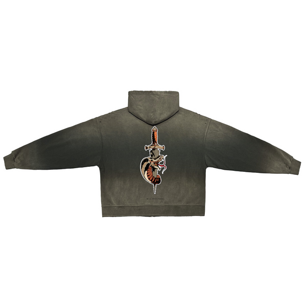 Unisex Washed Distressed Dystopian Streetwear Zip-Up Hoodie(420GSM)