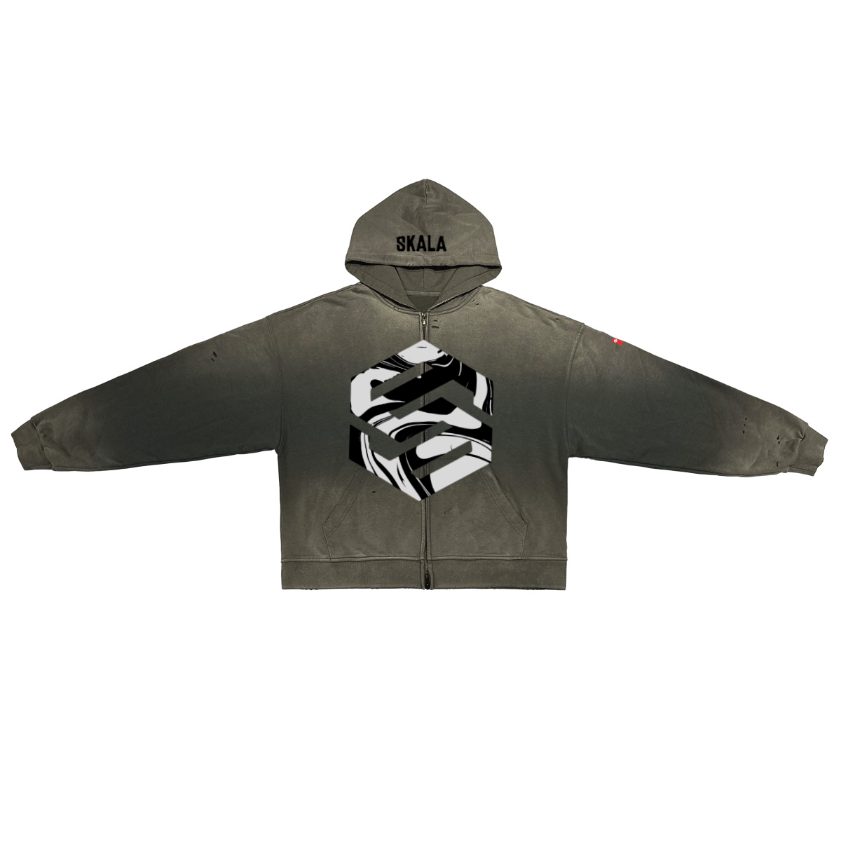 Unisex Washed Distressed Dystopian Streetwear Zip-Up Hoodie(420GSM)