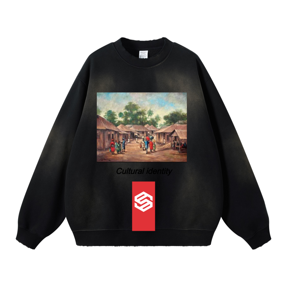 Round Neck Washed Distressed Ombre Heavyweight Sweatshirt(440GSM)